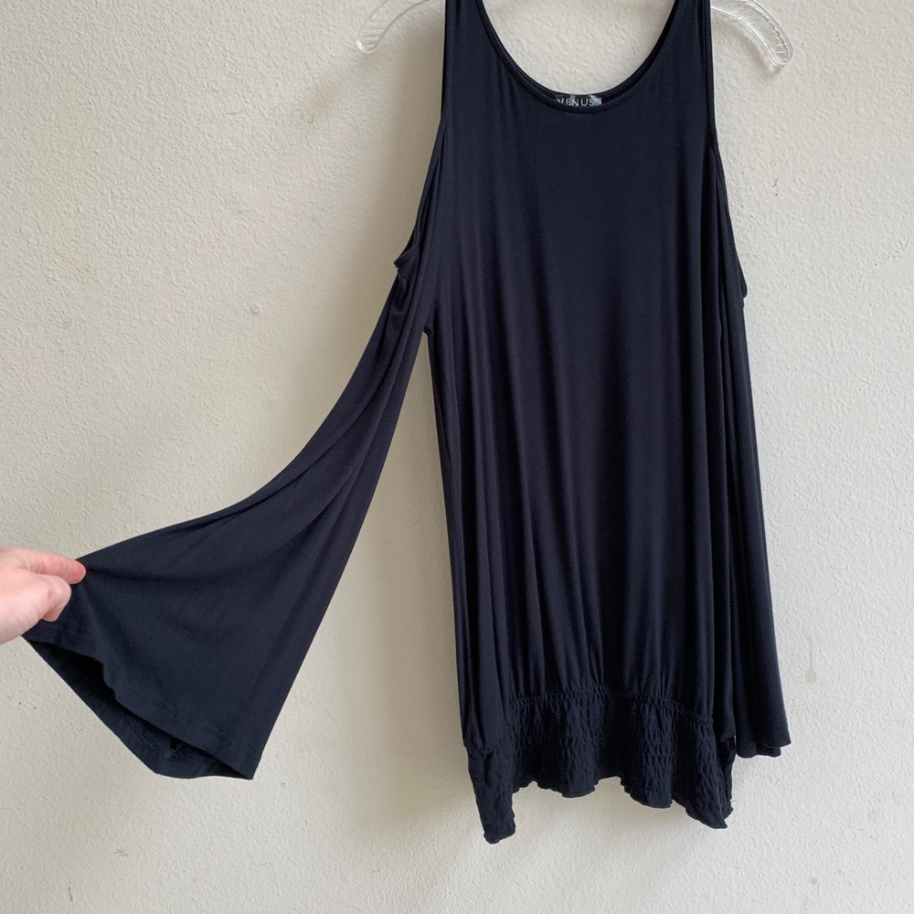 Venus Black Cold Shoulders Drapey Blouse
